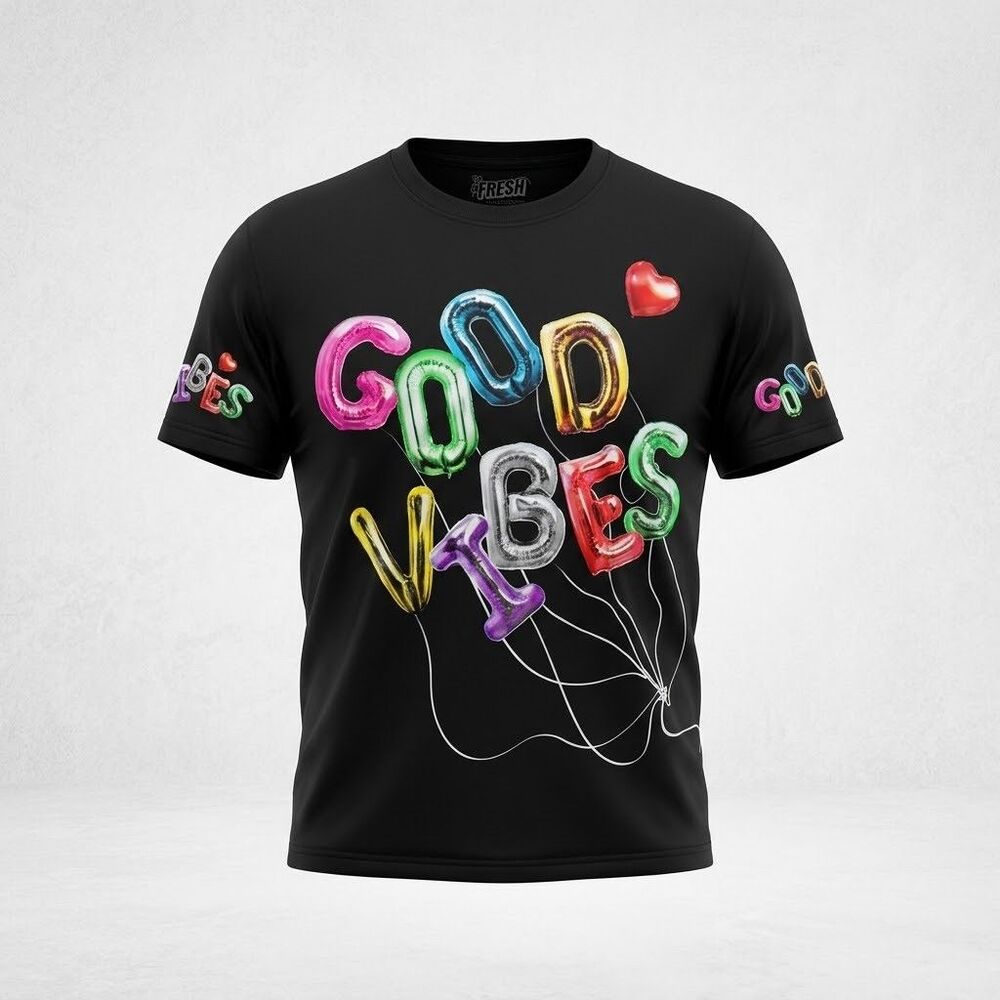 Fresh Laundry "Good Vibes" Rainbow Foil Balloon Graphic T-Shirt Men's Size Large